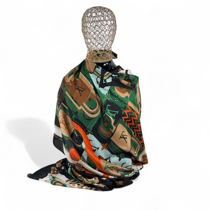 💚 Louis Vuitton Silk Scarf – Monogram Lock & Keys Print ✨
