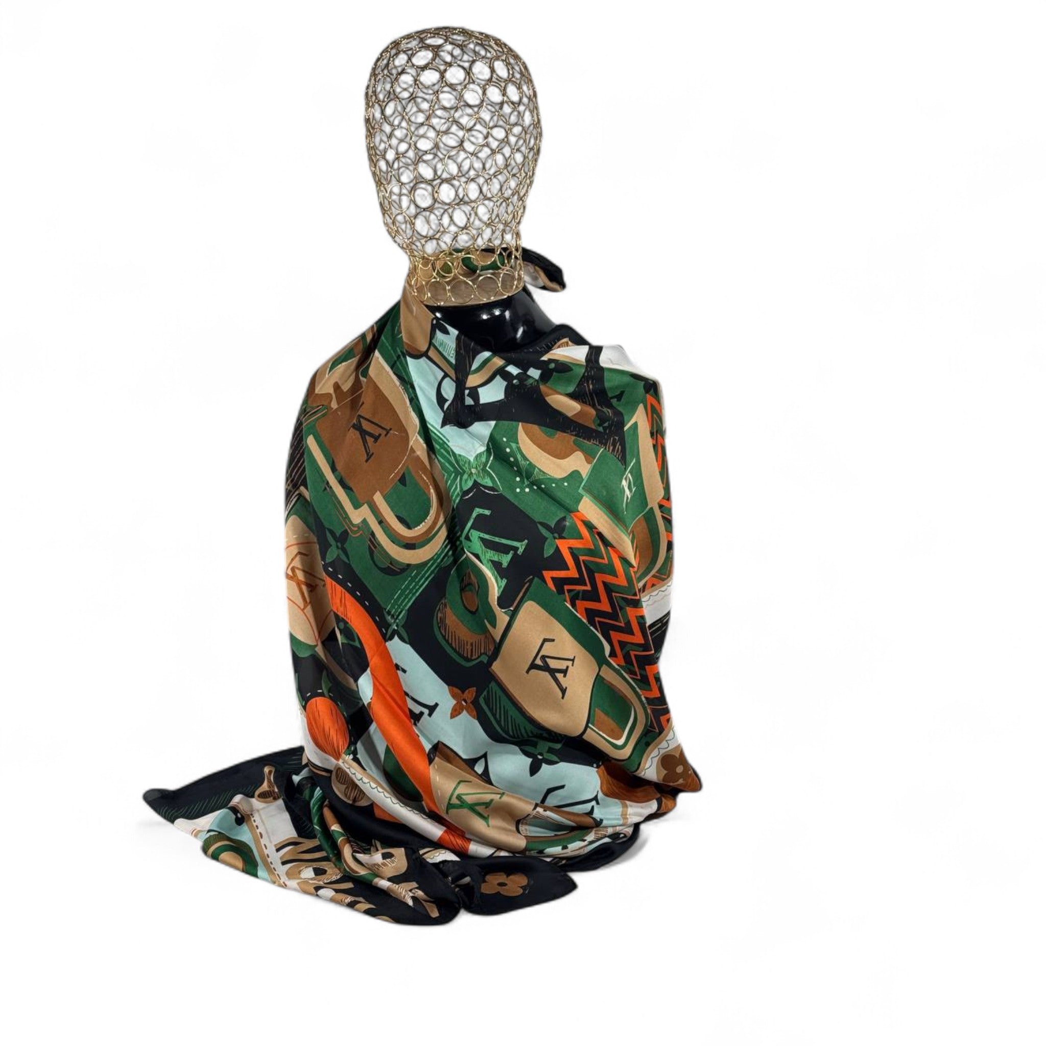 💚 Louis Vuitton Silk Scarf – Monogram Lock & Keys Print ✨