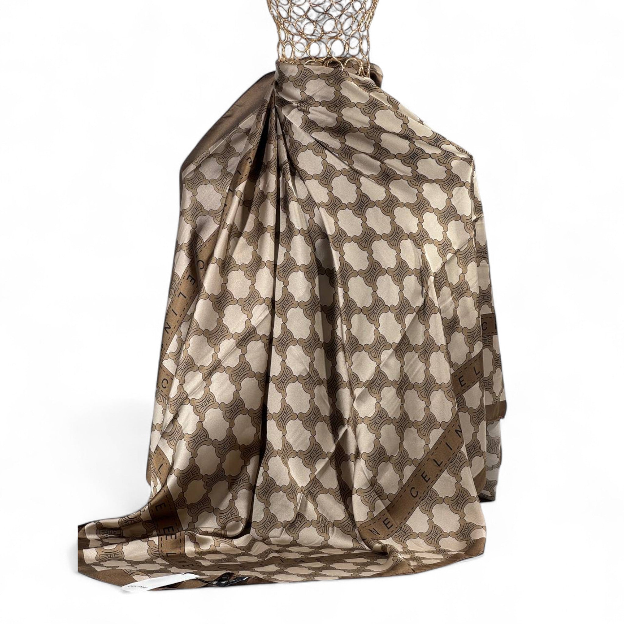 🤎 Celine Silk Scarf – Triomphe Pattern in Beige & Brown Elegance ✨