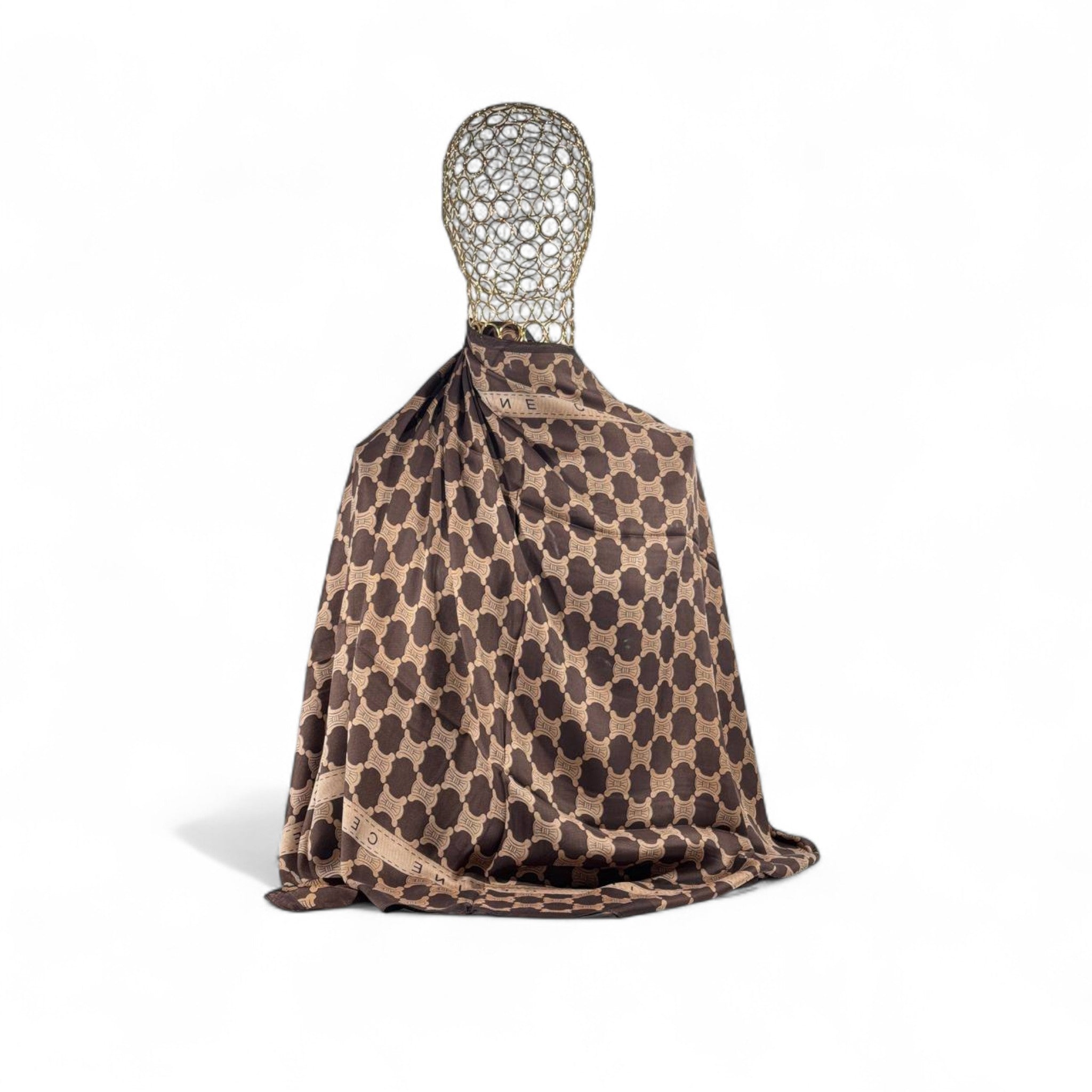 🤎 Celine Triomphe Silk Scarf – Dark Brown & Beige Timeless Elegance ✨