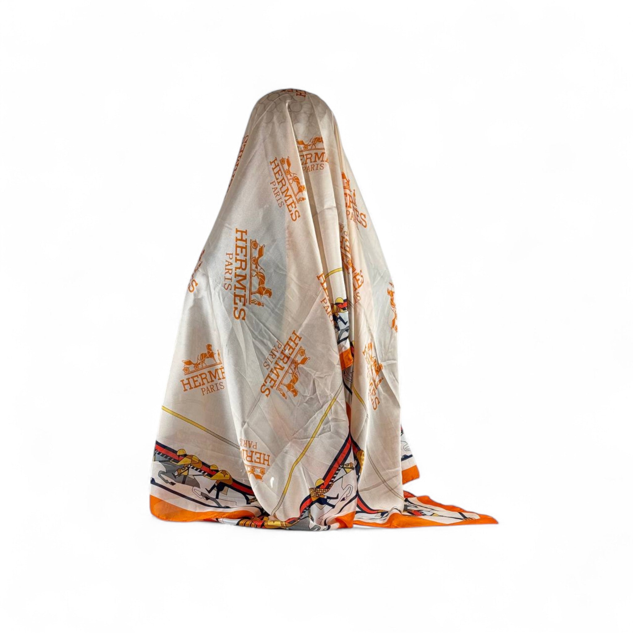 🤍🧡 Hermès Paris Silk Scarf – Ivory with Orange Accents ✨