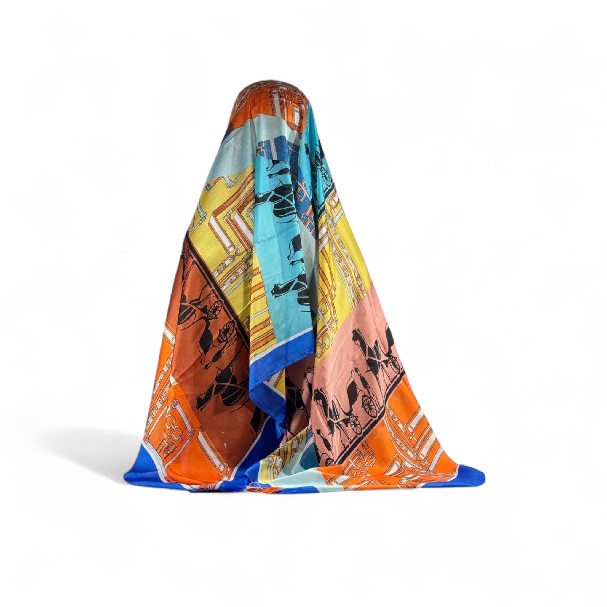 💙🧡 Hermès Paris Silk Scarf – Blue & Orange Equestrian Elegance ✨