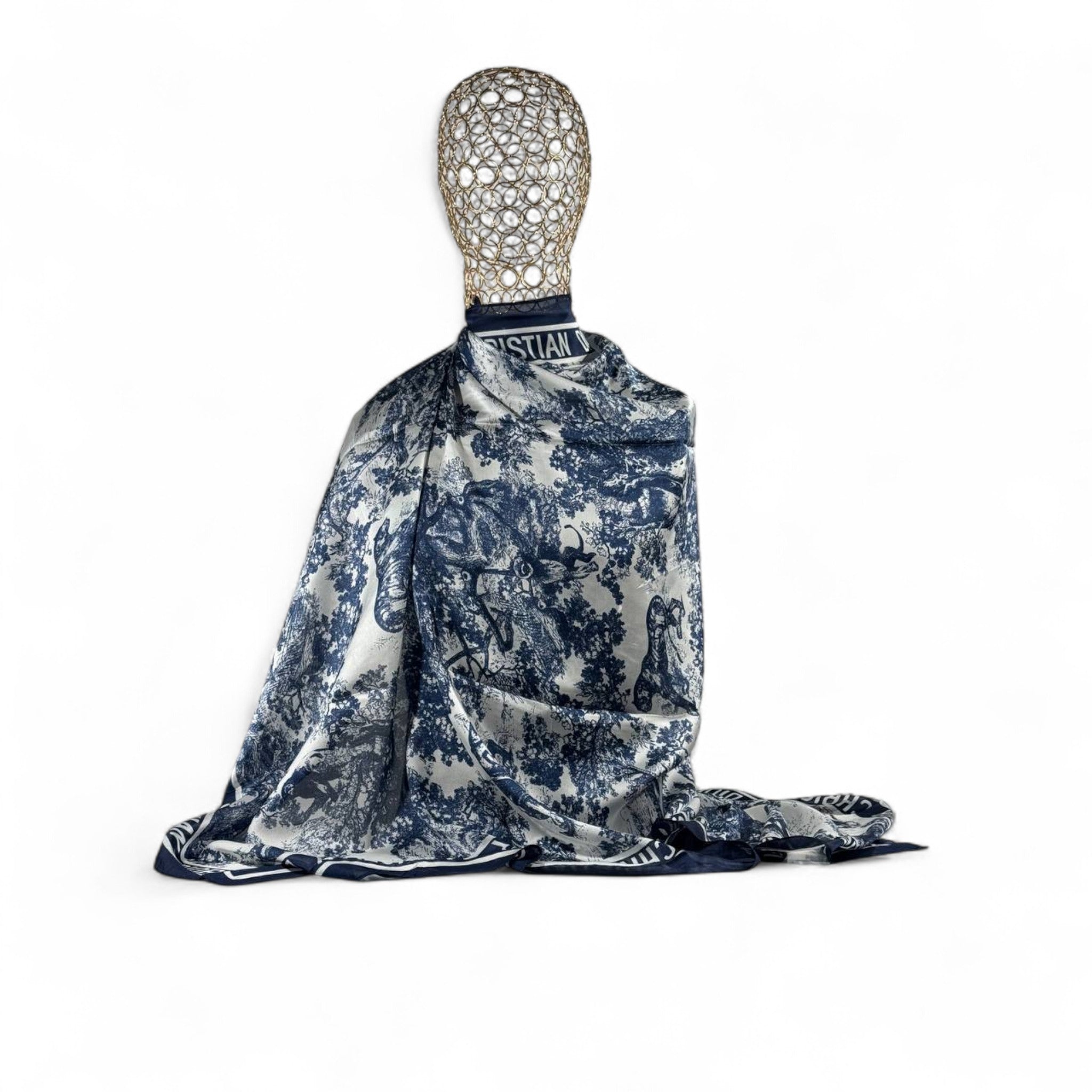 🌿 Christian Dior Toile de Jouy Silk Scarf – Blue & White Elegance ✨
