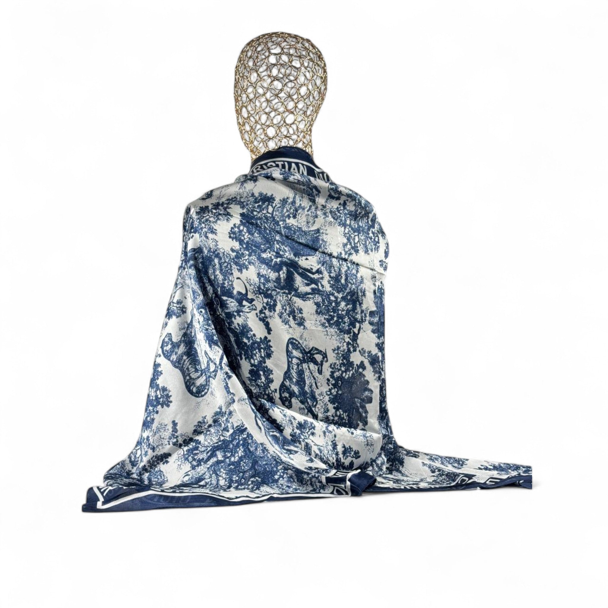 🌿 Christian Dior Toile de Jouy Silk Scarf – Blue & White Elegance ✨