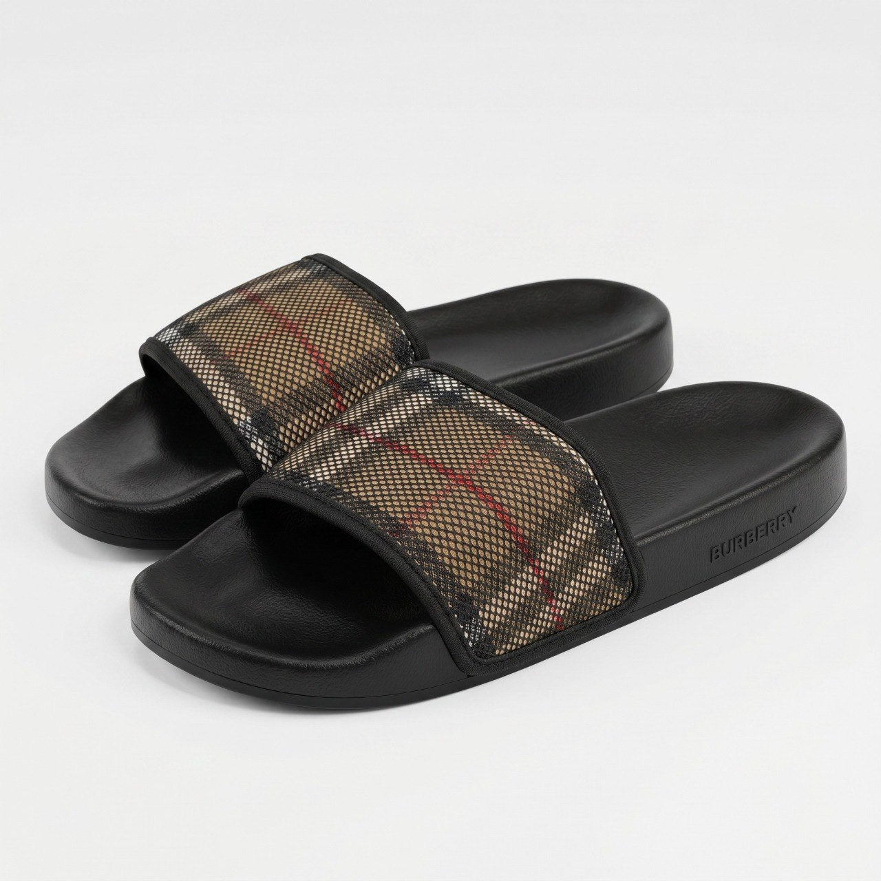 🖤🌬️ Burberry Check Mesh Slide Sandals – Luxury Men's Breathable Slides