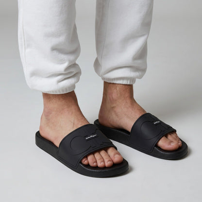 ⚫✨ Salvatore Ferragamo Black Logo Slide Sandals | Luxury Comfort Slides 👣