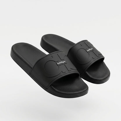 ⚫✨ Salvatore Ferragamo Black Logo Slide Sandals | Luxury Comfort Slides 👣