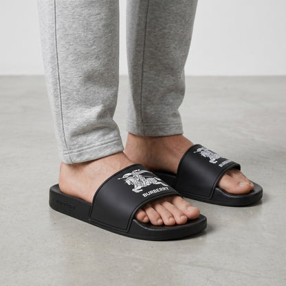 🖤✨ Burberry Equestrian Knight Logo Slide Sandals | Premium Luxury Comfort 👣