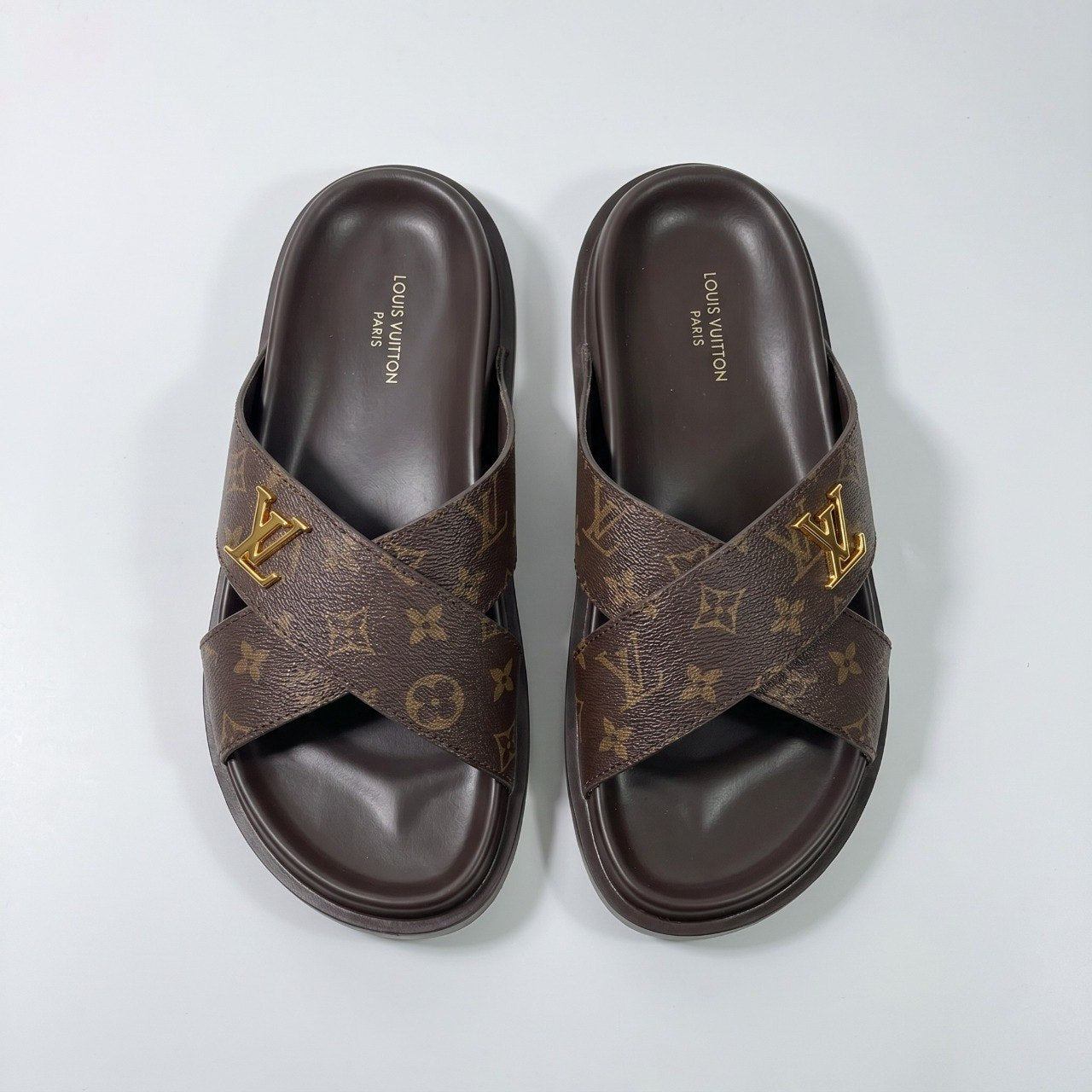 🤎✨ Louis Vuitton Monogram Cross Strap Slide Sandals | Premium Designer Comfort 👣