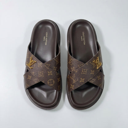 🤎✨ Louis Vuitton Monogram Cross Strap Slide Sandals | Premium Designer Comfort 👣