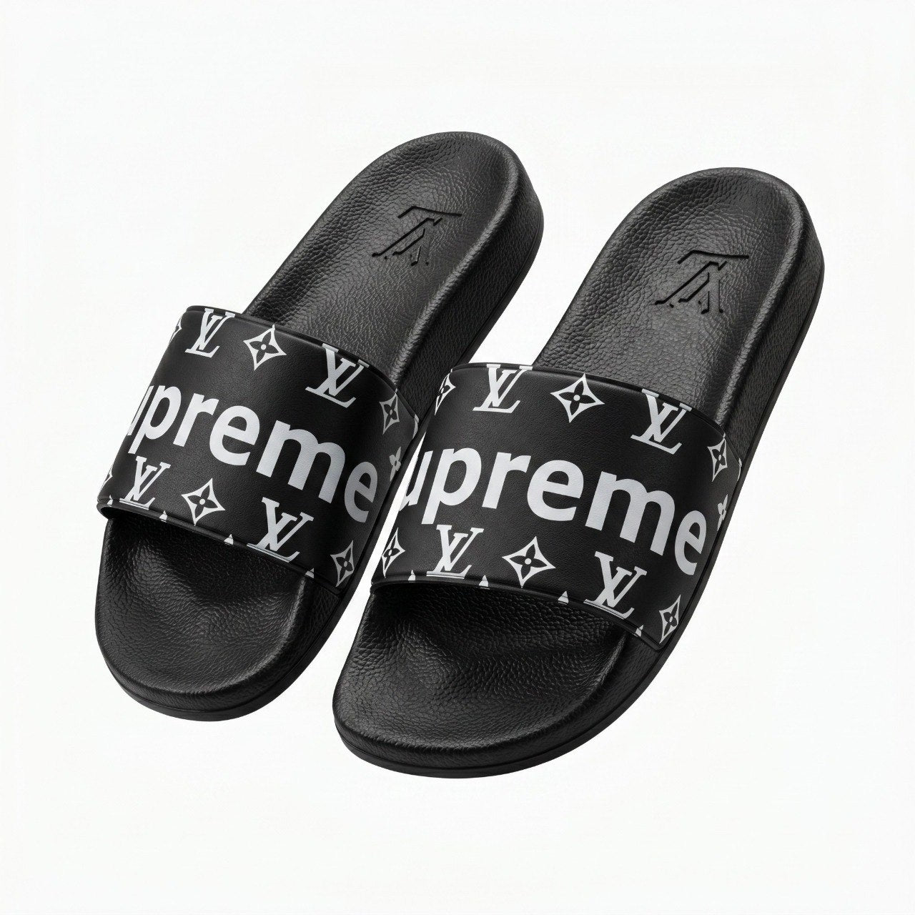 🖤✨ Supreme x Louis Vuitton Monogram Black Slide Sandals | Luxury Streetwear Slides 👣