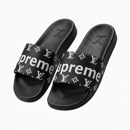 🖤✨ Supreme x Louis Vuitton Monogram Black Slide Sandals | Luxury Streetwear Slides 👣
