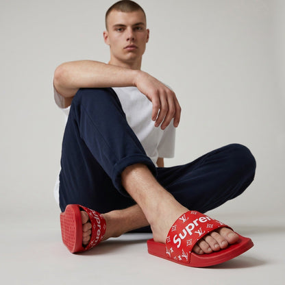 ❤️🔥 Supreme x Louis Vuitton Monogram Red Slide Sandals | Luxury Streetwear Slides 👣