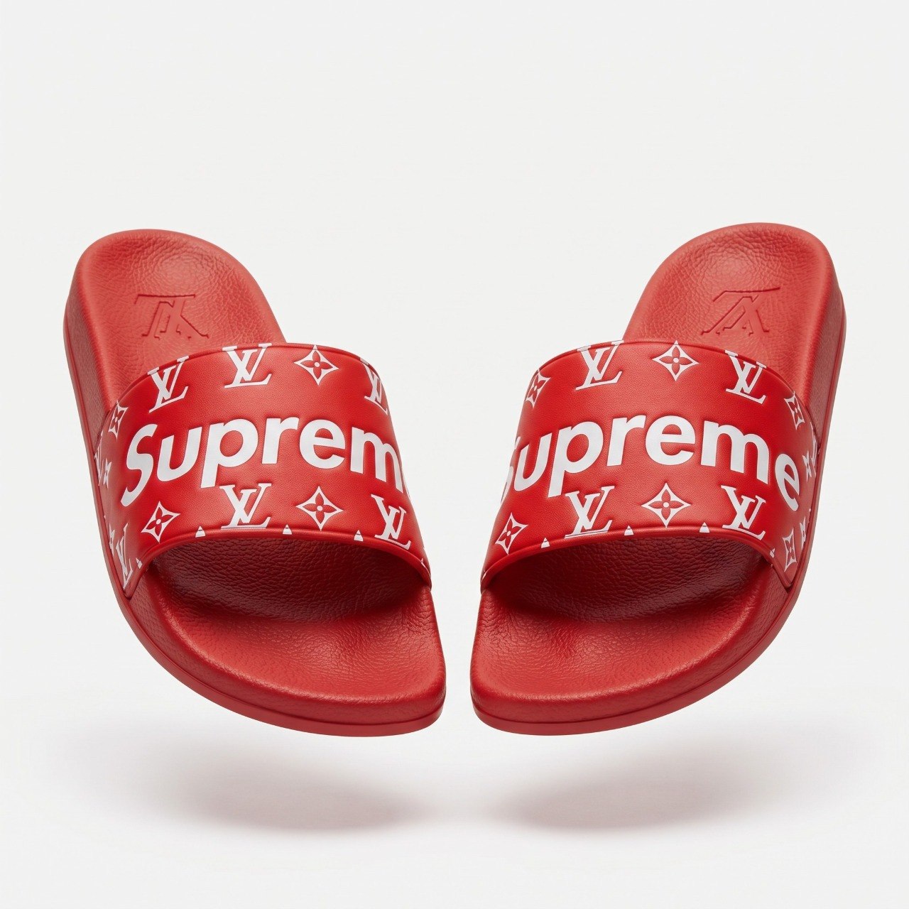❤️🔥 Supreme x Louis Vuitton Monogram Red Slide Sandals | Luxury Streetwear Slides 👣
