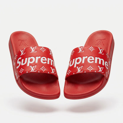 ❤️🔥 Supreme x Louis Vuitton Monogram Red Slide Sandals | Luxury Streetwear Slides 👣