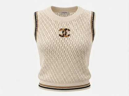 🤍✨ Chanel Open Knit Sleeveless Sweater Vest | Elegant Luxury Chic 🧶
