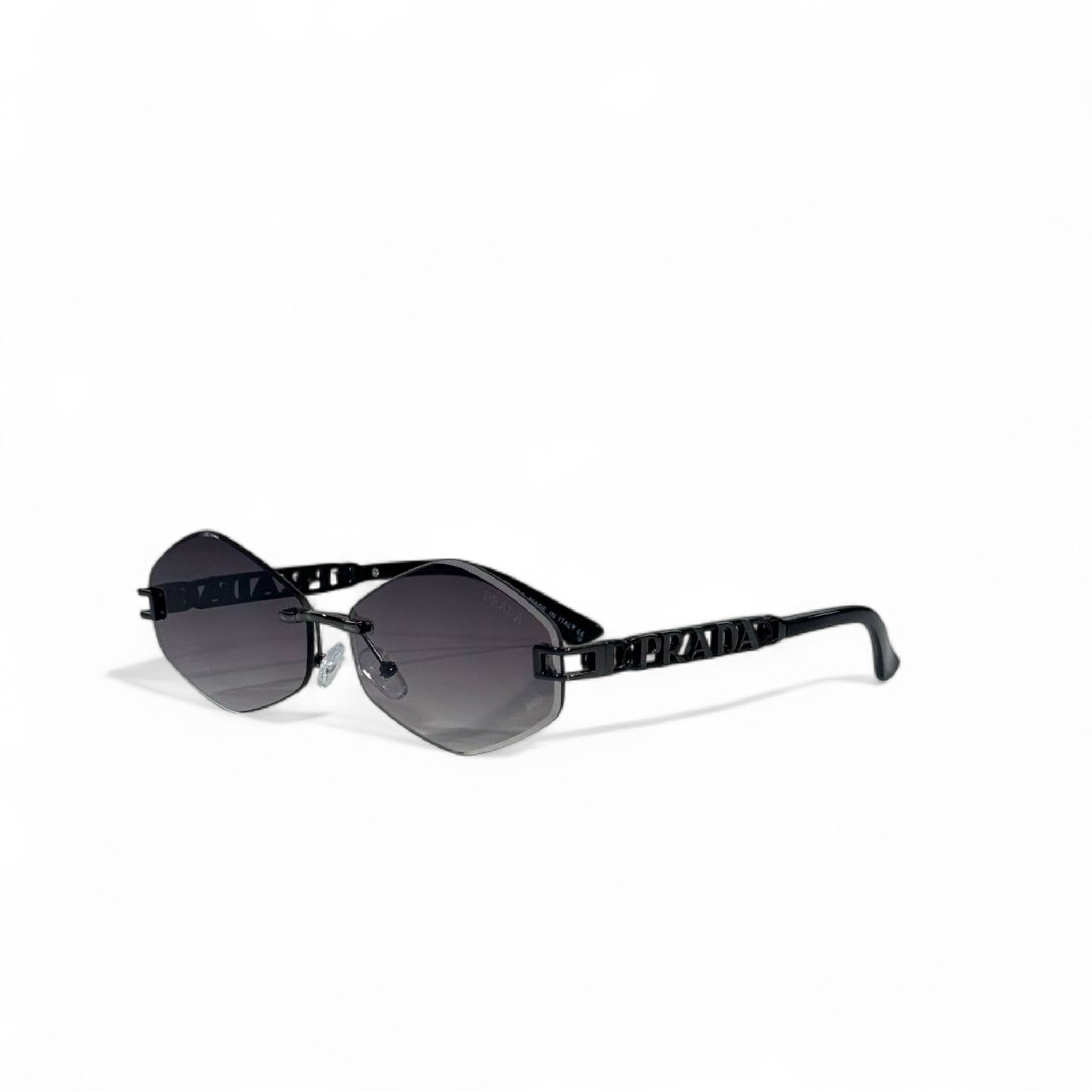 ✨ Prada Rimless Sunglasses – Black with Cut-Out PRADA Logo 🕶️👑