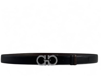 Salvatore Ferragamo Double Gancini Black Leather Belt – 130CM ✨🖤