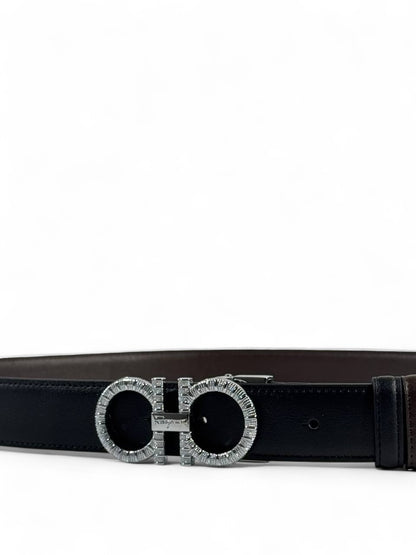 Salvatore Ferragamo Double Gancini Black Leather Belt – 130CM ✨🖤