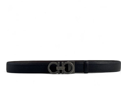 Salvatore Ferragamo Black Leather Belt with Gancini Chain Buckle – 120CM 🖤✨