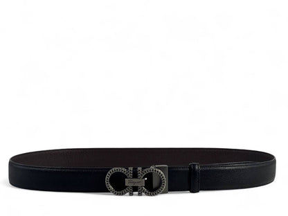 Salvatore Ferragamo Black Leather Belt with Gancini Chain Buckle – 120CM 🖤✨