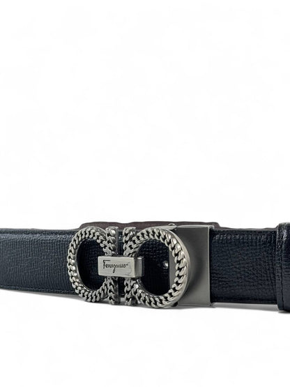Salvatore Ferragamo Black Leather Belt with Gancini Chain Buckle – 120CM 🖤✨
