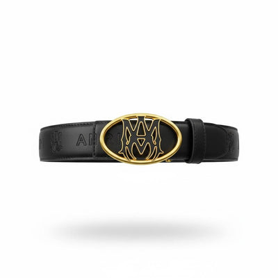 🖤✨ AMIRI Signature Logo Leather Belt – Gold Buckle | 115CM Luxury Statement