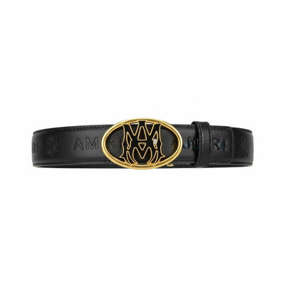 🖤✨ AMIRI Signature Logo Leather Belt – Gold Buckle | 115CM Luxury Statement