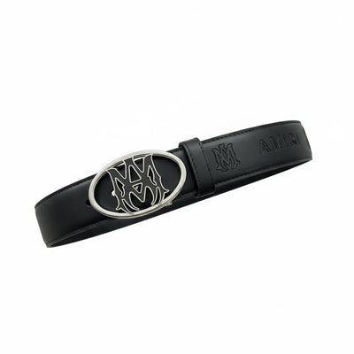 🖤✨ AMIRI Signature Leather Belt – Silver Logo Buckle | Luxury Edition