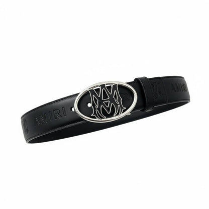 🖤✨ AMIRI Signature Leather Belt – Silver Logo Buckle | 115CM Luxury Edition