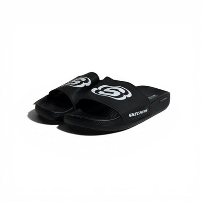 🖤⚡ Skechers Logo Comfort Slides – Black Signature Slides | Everyday Wear