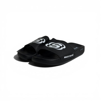 🖤⚡ Skechers Logo Comfort Slides – Black Signature Slides | Everyday Wear