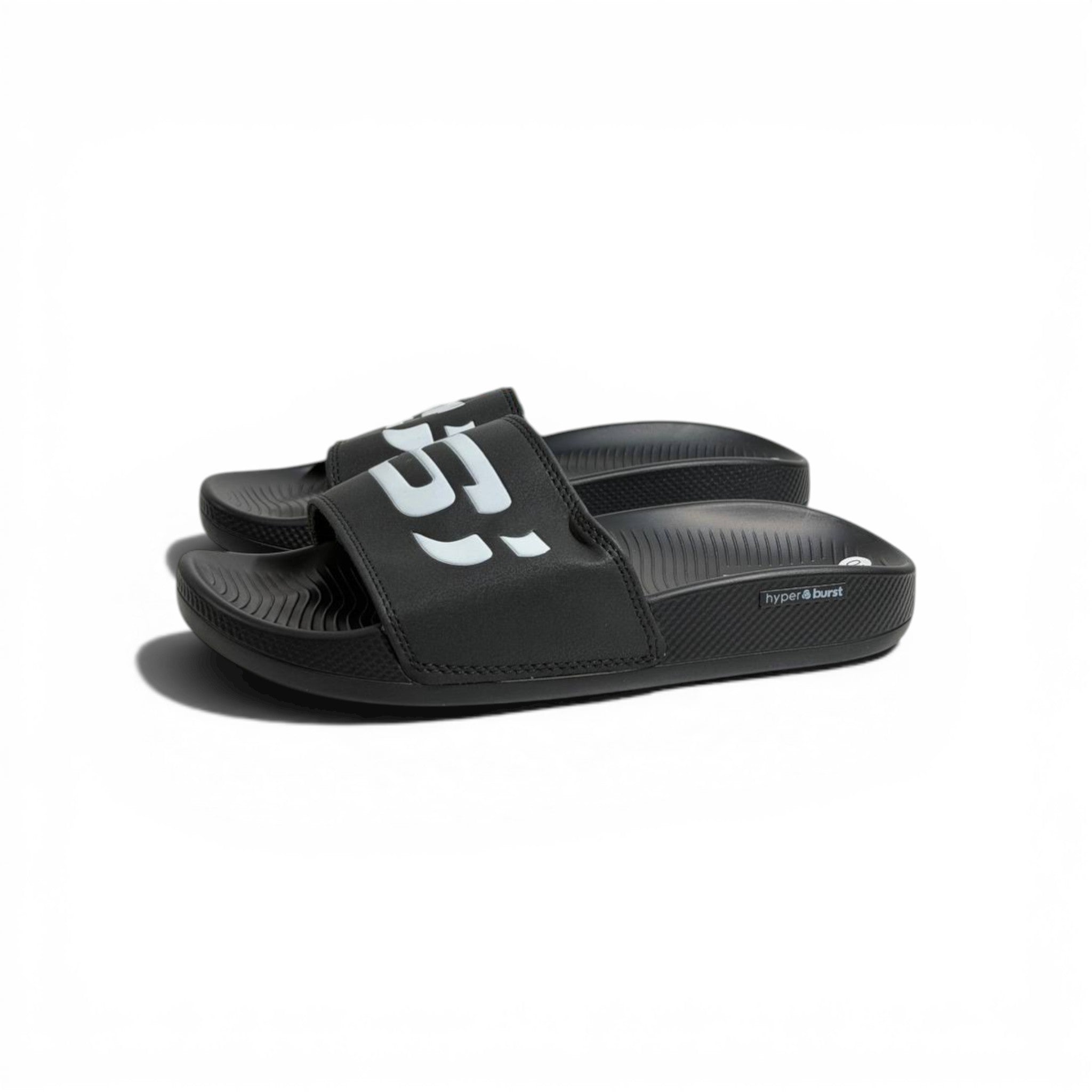 🖤⚡ Skechers Hyper Burst Slides – Black Bold Logo Edition | Ultra Comfort
