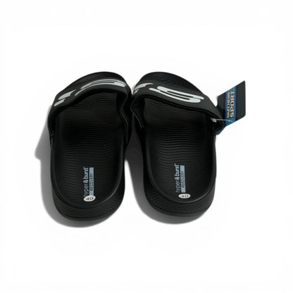 🖤⚡ Skechers Hyper Burst Slides – Black Bold Logo Edition | Ultra Comfort