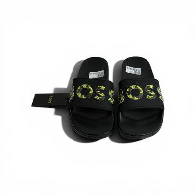🖤🔥 BOSS Camouflage Logo Slides – Black Statement Street Style