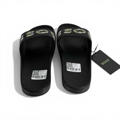 🖤🔥 BOSS Camouflage Logo Slides – Black Statement Street Style