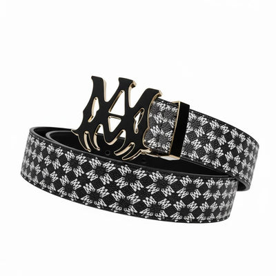 🖤✨ AMIRI Monogram Belt – Gold Flame Logo Buckle | 125CM Statement Piece