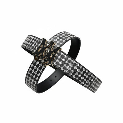 🖤✨ AMIRI Monogram Belt – Gold Flame Logo Buckle | 125CM Statement Piece