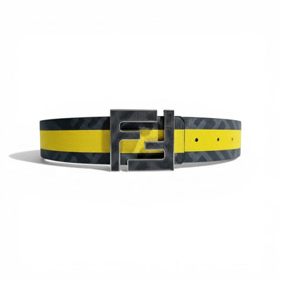 🖤💛 Fendi FF Logo Belt – Yellow Stripe Statement Design | 110 cm