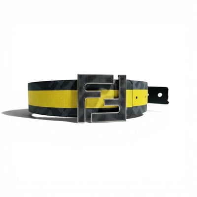 🖤💛 Fendi FF Logo Belt – Yellow Stripe Statement Design | 110 cm