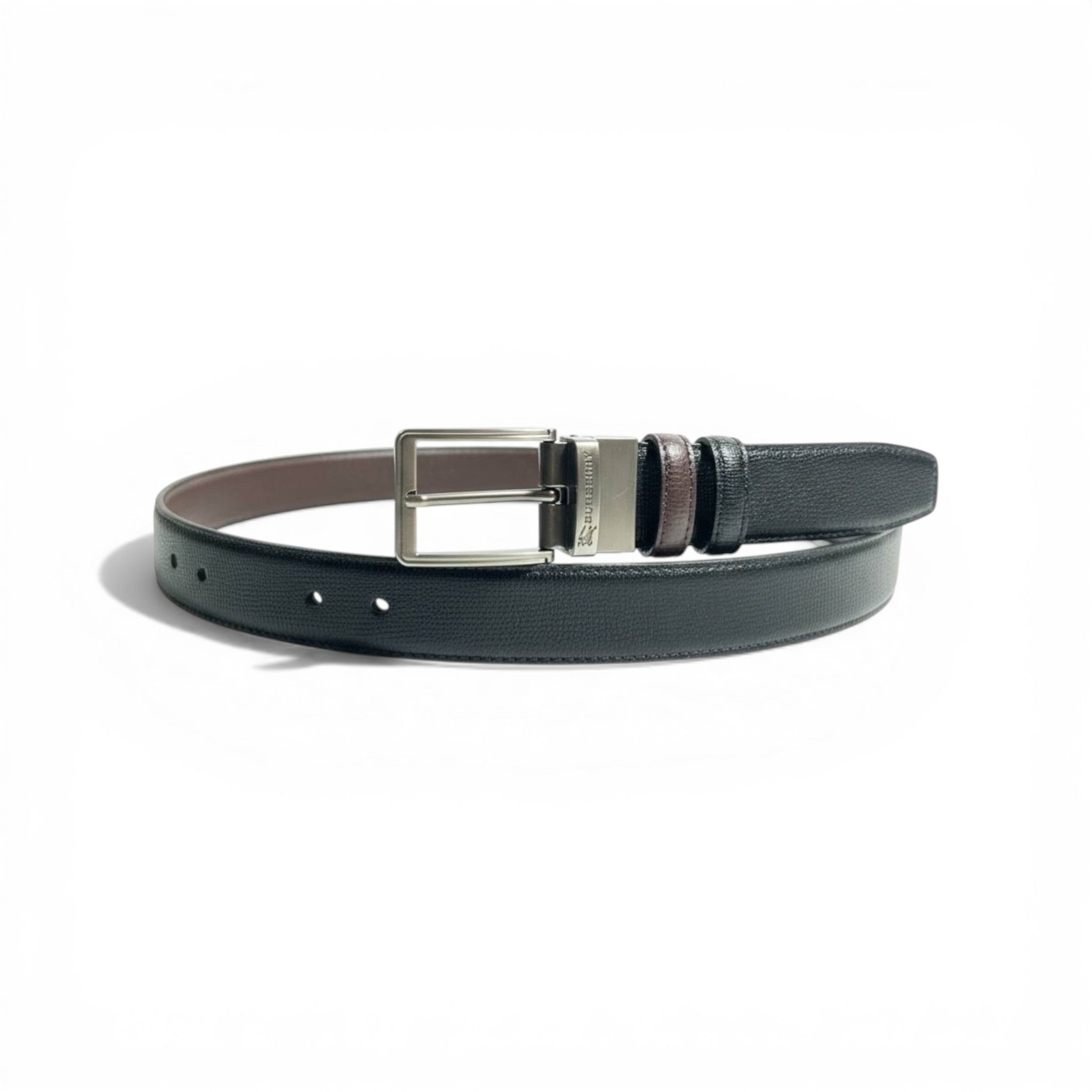 🖤✨ Burberry Classic Leather Belt – Silver Buckle | 115CM