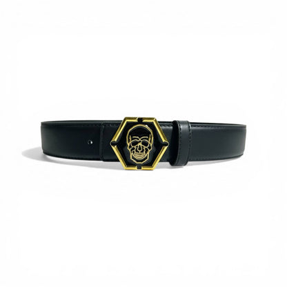 🖤💀 Philipp Plein Skull Buckle Belt – Gold Statement Design | 120CM