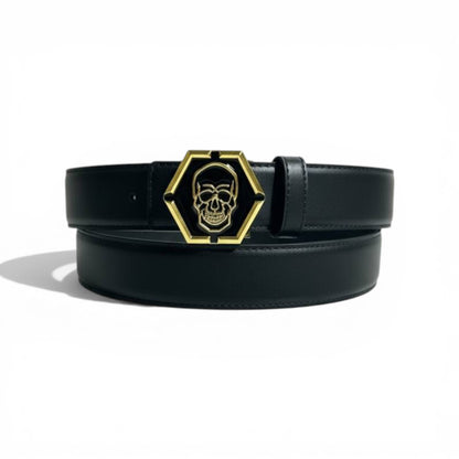 🖤💀 Philipp Plein Skull Buckle Belt – Gold Statement Design | 120CM