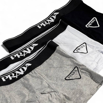Prada Essential Boxer Shorts – 3 Pack (Grey, White & Black)
