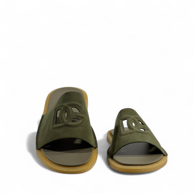 Dolce & Gabbana Olive Green Suede Slides – Effortless Elegance