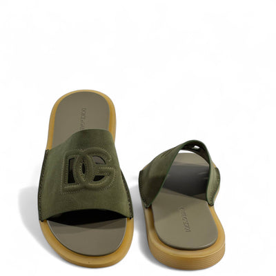 Dolce & Gabbana Olive Green Suede Slides – Effortless Elegance