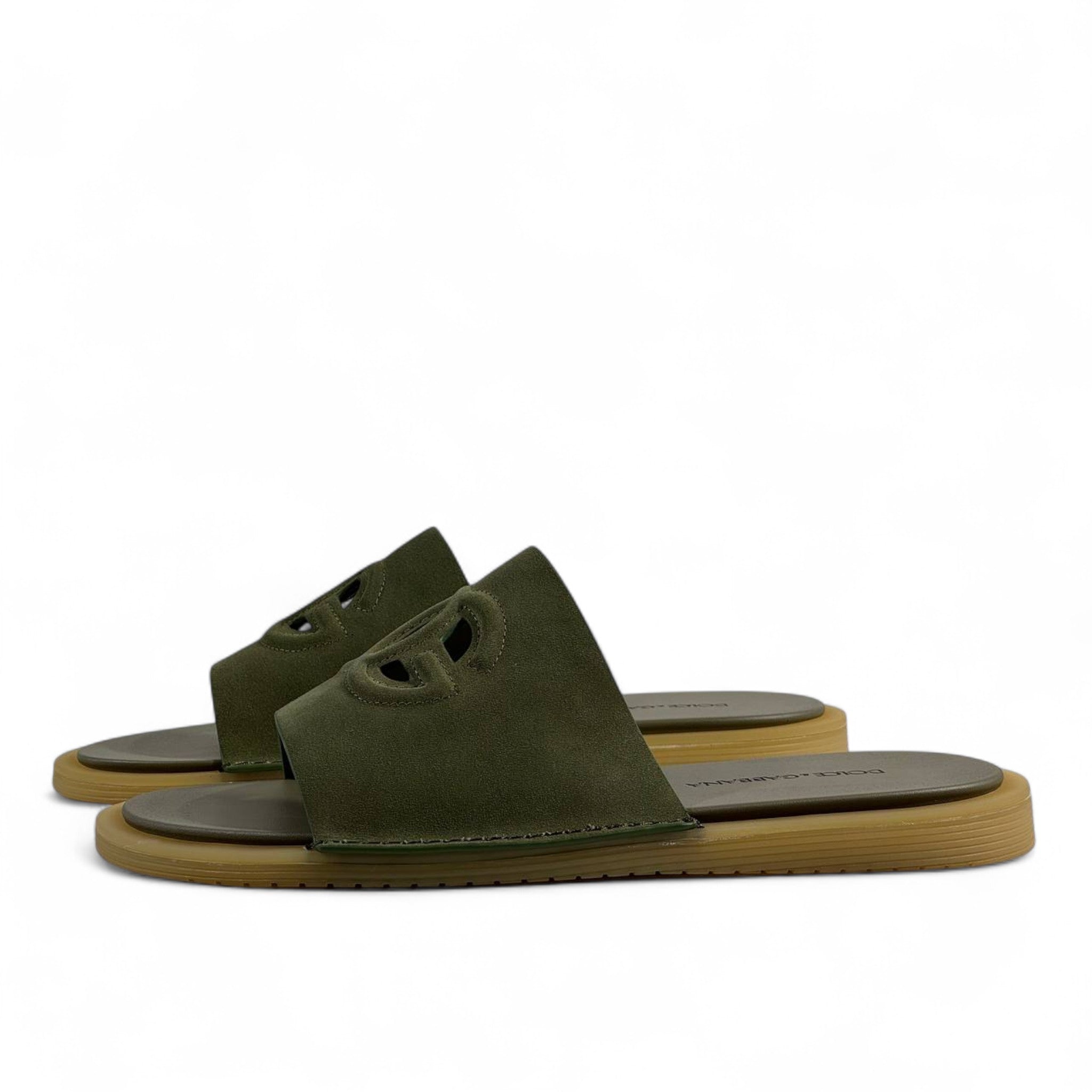 👡 Dolce & Gabbana Olive Green Suede Slides – Effortless Elegance