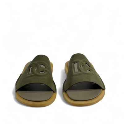 Dolce & Gabbana Olive Green Suede Slides – Effortless Elegance