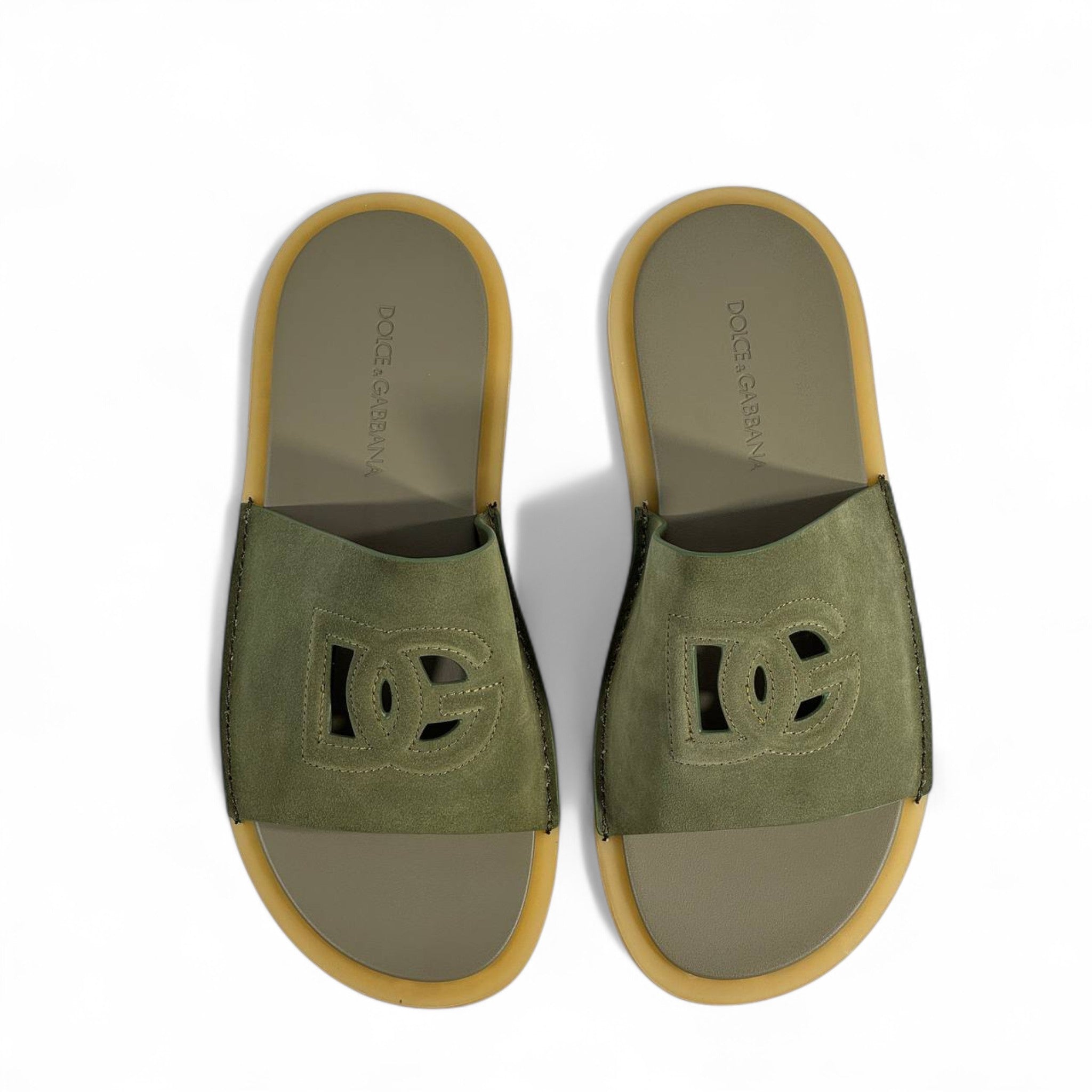 👡 Dolce & Gabbana Olive Green Suede Slides – Effortless Elegance