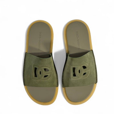 Dolce & Gabbana Olive Green Suede Slides – Effortless Elegance
